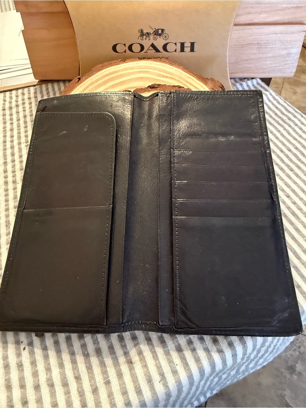 Coach Black Leather Long Wallet with Card Slots